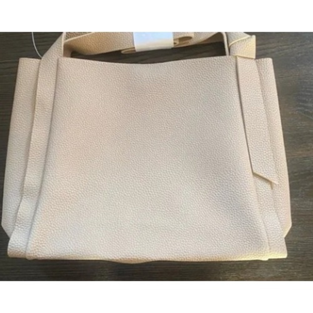 Minimalist Beige Pebbled Vegan Leather Tote Bag with Knot Detail Handle